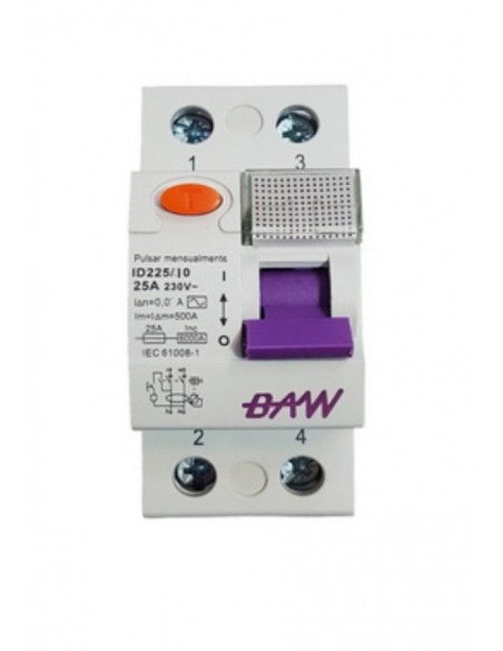 Baw Id225/010  Disyuntor Din Bip    2 X  25a  10ma Ultrasensible Baw Id225/010  Disyuntor Din Bip    2 X  25a  10ma Ultrasensible