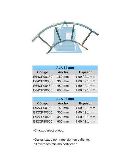 Elece Ce-64-90-600  Escalera Curva 90º  600mm Ala 64 Bandeja Portacable prodem