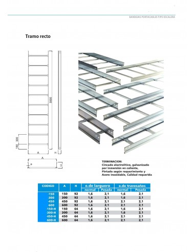 Elece E6600gv Escalera Tramo            600mm X 64mm X 3 Mts Ala 64 Bandeja Portacable (prodem Tre-64-16-600)