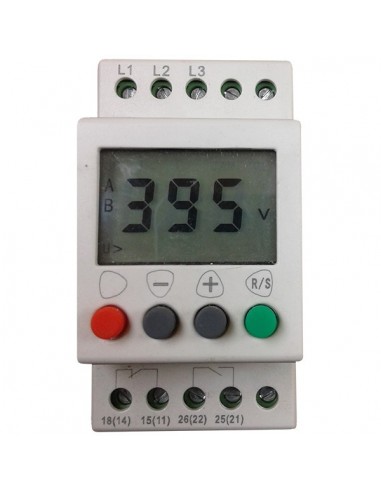 Gralf Gf-ab30  Protector De Tension Din Trifasico 30a Con Amperimetro Y Voltimetro