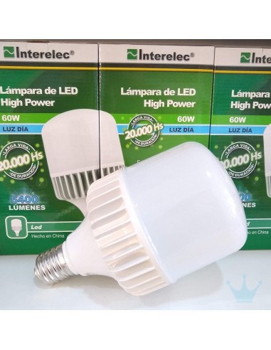 Interelec 401744  E40 Aluminio Hight Power  60w/6500k           Fria   Led Lampara