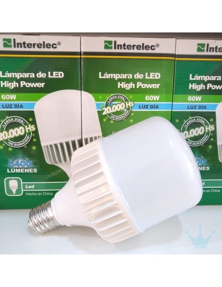 Interelec 401744  E40 Aluminio Hight Power  60w/6500k           Fria   Led Lampara