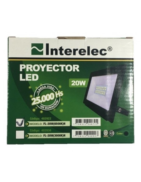 Interelec 403758 Proyector Luz Calida _20w Ext Led Negro 3000k (402936)
