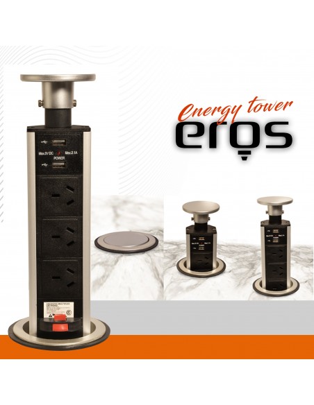 Eros 606-3000 Tower 3 Tomas Norm + 2 Usb C/proteccion Term Aluminiotorre (zapatilla T.mult / Evoque)