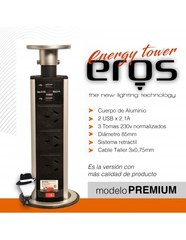 Eros 606-3000 Tower 3 Tomas Norm + 2 Usb C/proteccion Term Aluminiotorre (zapatilla T.mult / Evoque)
