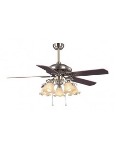 Airmax ___8537 Ventilador De Techo 5 Aspas Enchapado En Madera C/luz X 5, Diam 1320mm, 60w, Vribce + Blanco / Cadena Encendid