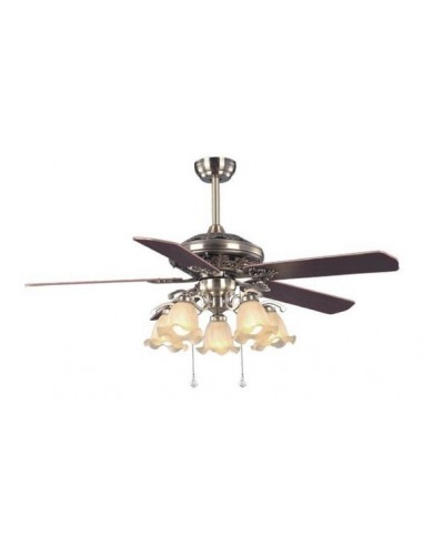 Airmax ___8537 Ventilador De Techo 5 Aspas Enchapado En Madera C/luz X 5, Diam 1320mm, 60w, Vribce + Blanco / Cadena Encendid