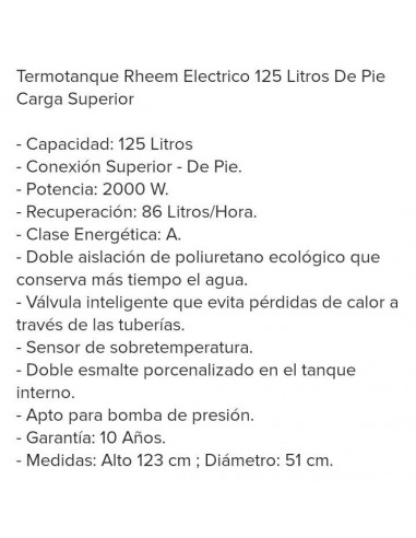 Rheem Tep125rh Termotanque 125l Superior Electrico