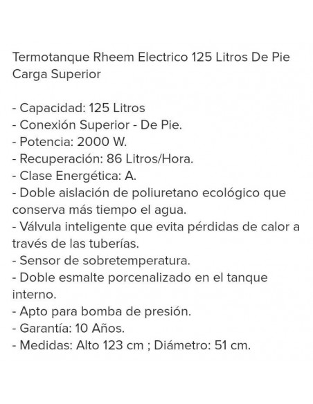 Rheem Tep125rh Termotanque 125l Superior Electrico