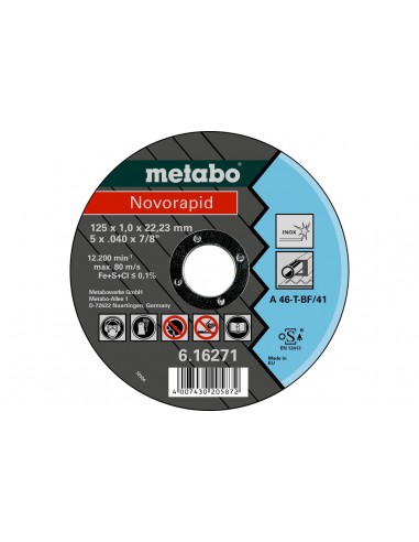 Metabo 616271000 Disco De Corte 125 X 1.0 X 22,23 Metal Novorapid Metabo 616271000 Disco De Corte 125 X 1.0 X 22,23 Metal Novorapid