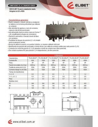 * Elibet Ta.63.gb.4p Conmutadora 4 X  63a Motorizado Remoto * Elibet Ta.63.gb.4p Conmutadora 4 X  63a Motorizado Remoto