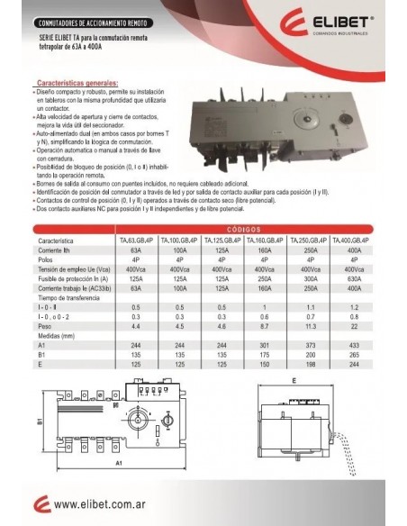 * Elibet Ta.63.gb.4p Conmutadora 4 X  63a Motorizado Remoto * Elibet Ta.63.gb.4p Conmutadora 4 X  63a Motorizado Remoto